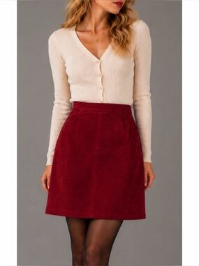 (VTG) TOFFS • Red Genuine Leather Pencil Skirt, 4P
